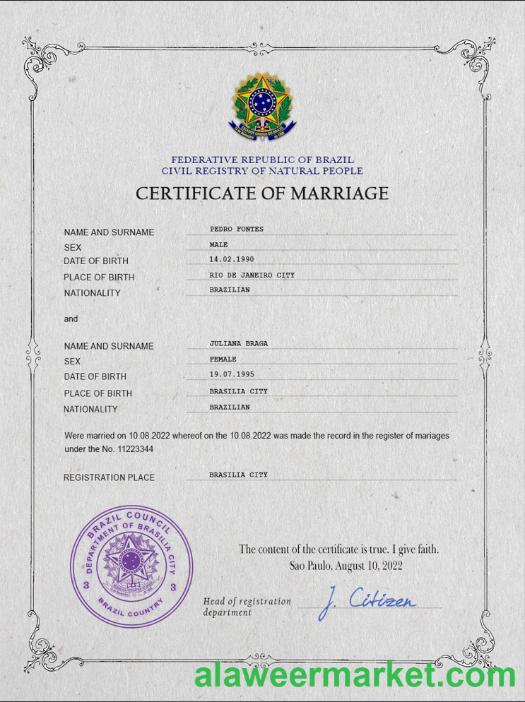 Brazil marriage certificate PSD template